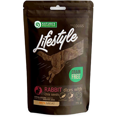 Ласощі Nature's Protection Lifestyle snack for dogs soft rabbit dices with chia seeds скибочки кролятини з насінням Чіа для собак