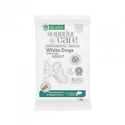 Беззерновые лакомства Nature's Protection Superior Care White Dogs Hypoallergenic & Digestive Care с лососем для взрослых собак всех пород с белым окрасом шерсти