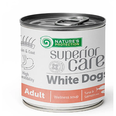 Суп для собак з білим забарвленням шерсті NP Superior Care White Dogs All Breeds Adult Salmon and Tuna з лососем та тунцем