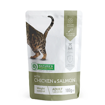 Влажный корм Nature's Protection Weight control with Chicken and Salmon с курицей и лососем для взрослых кошек склонных к лишнему весу