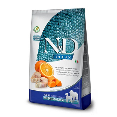 Беззерновий сухий корм для собак середніх та великих порід Farmina N&D Grain Free OCEAN PUMPKIN з тріскою та апельсином