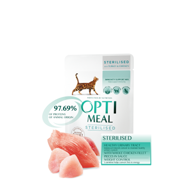 Optimeal Sterilised Adult Cat влажный корм консервированный с индейкой и куриным филе в соусе