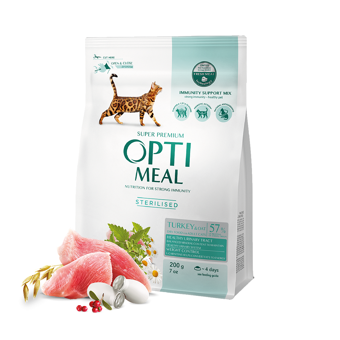 Optimeal Sterilized Adult Cat сухой корм для взрослых кастрированных/стерилизованных с индейкой и овсом, 200 гр
