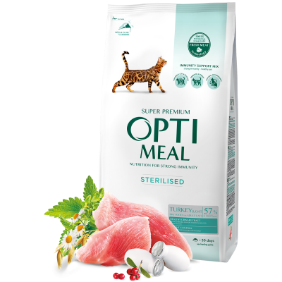 Сухой корм для взрослых кастрированных/стерилизованных Optimeal Sterilized Adult Cat с индейкой и овсом