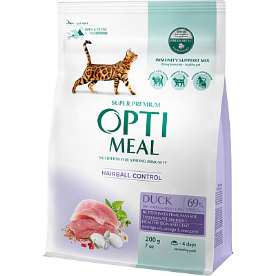 Сухий корм для дорослих кішок Optimeal DUCK Hairball Control  з качкою