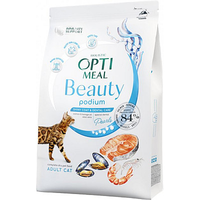 Сухий корм на основі морепродуктів Optimeal Cat Beauty Podium Shiny Coat & Dental Care  для котів