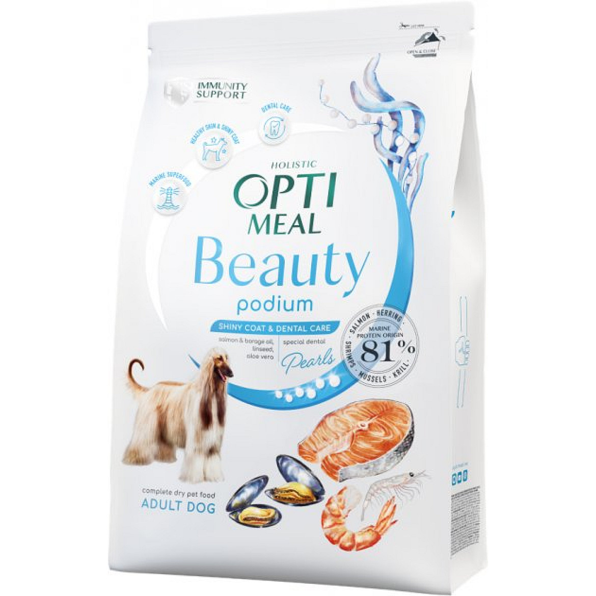 Optimeal Dog Beauty Podium Shiny Coat & Dental Care Повнораціонний сухий корм на основі морепродуктів для  собак, 10 кг