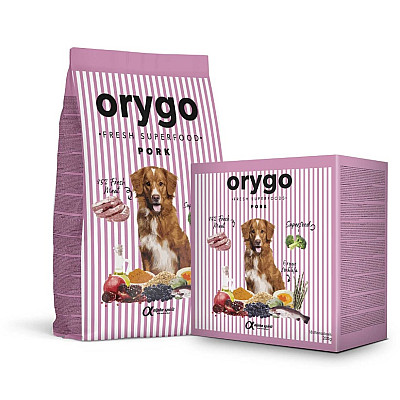 Повнораціонний напіввологий корм для дорослих собак всіх порід Orygo Pork з Іберійською свининою та броколі