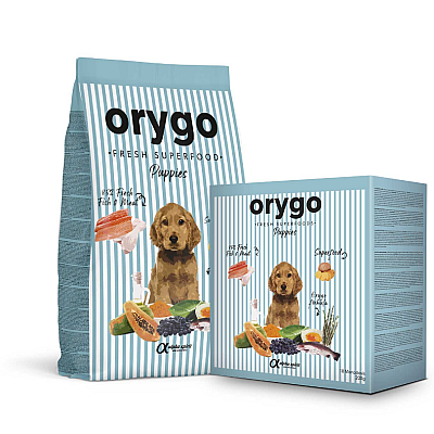 Повнораціонний напіввологий корм для цуценят всіх порід Orygo Puppies з лососем та бататом