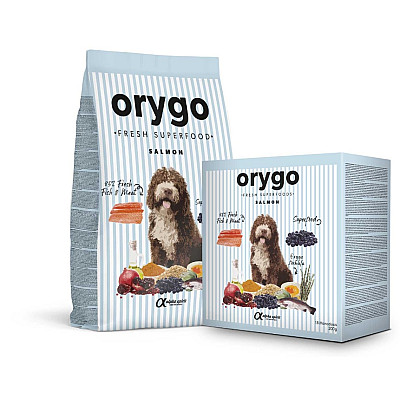 Повнораціонний напіввологий корм для дорослих собакз Orygo Salmon з лососем та чорницею