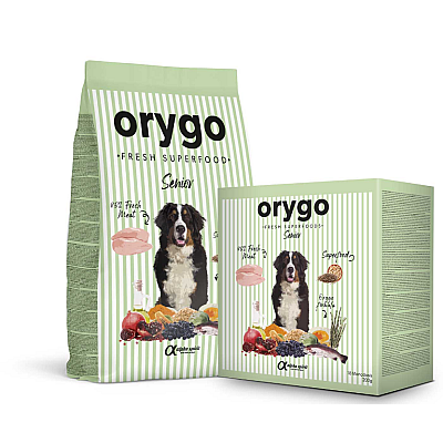 Повнораціонний напіввологий корм для дорослих старіючих собак Orygo Senior з курятиною та бобовими