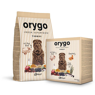 Повнораціонний напіввологий корм для дорослих собак всіх порід Orygo Turkey з індичкою та гарбузом
