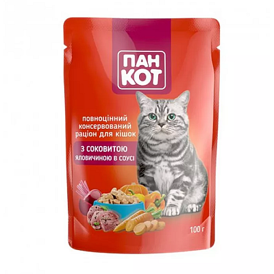 Влажный корм для кошек Пан Кот с сочной говядиной в соусе