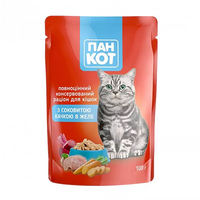Вологий корм для котів Пан Кіт з соковитою качкою в желе
