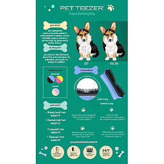 Щітка для розплутування шерсті собаки Pet Teezer Detangling&Grooming, Blue Grey