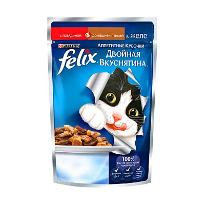 Аппетитные кусочки Purina Felix Двойная вкуснятина, говядина и птица