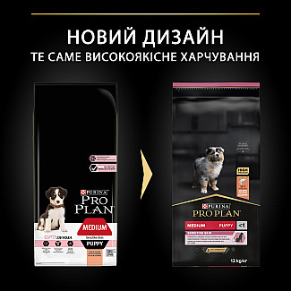 Сухий корм Pro Plan Puppy Medium Sensitive Skin Optiderma для цуценят середніх порід з лососем і рисом, 12 кг