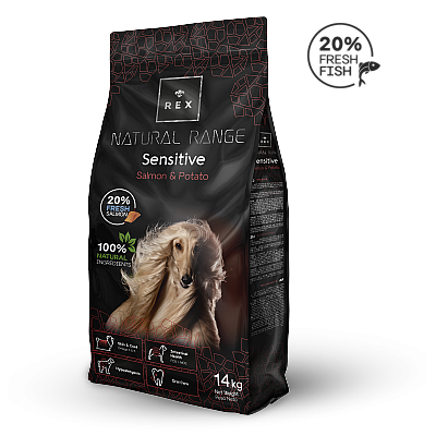 Сухой корм для взрослых собак REX Natural Sensitive Salmon&Potato с лососем и картошкой