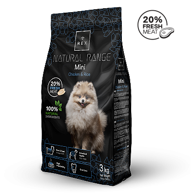 Сухой корм для взрослых собак мелких пород REX Natural Range Mini с курицей 