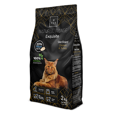 Сухий корм для дорослих стерилізованих котів Rex Natural Range Cats Exquisite Sterilised Chicken & Turkey з індичкою та куркою