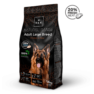 Сухий корм для дорослих собак великих порід REX Natural Range  Adult Large Chicken & Rice зі свіжою куркою та рисом , 14 кг