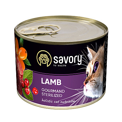 Корм вологий повнораційний Savory Cat Can Adult Sterilised для стерилізованих кішок з ягнятком