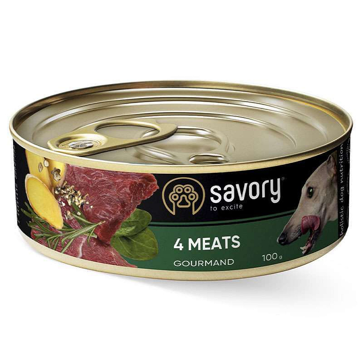 Savory Dog Gourmand 4 meats - Вологий корм з чотирма видами м'яса для дорослих собак гурманів всіх порід, 100 г