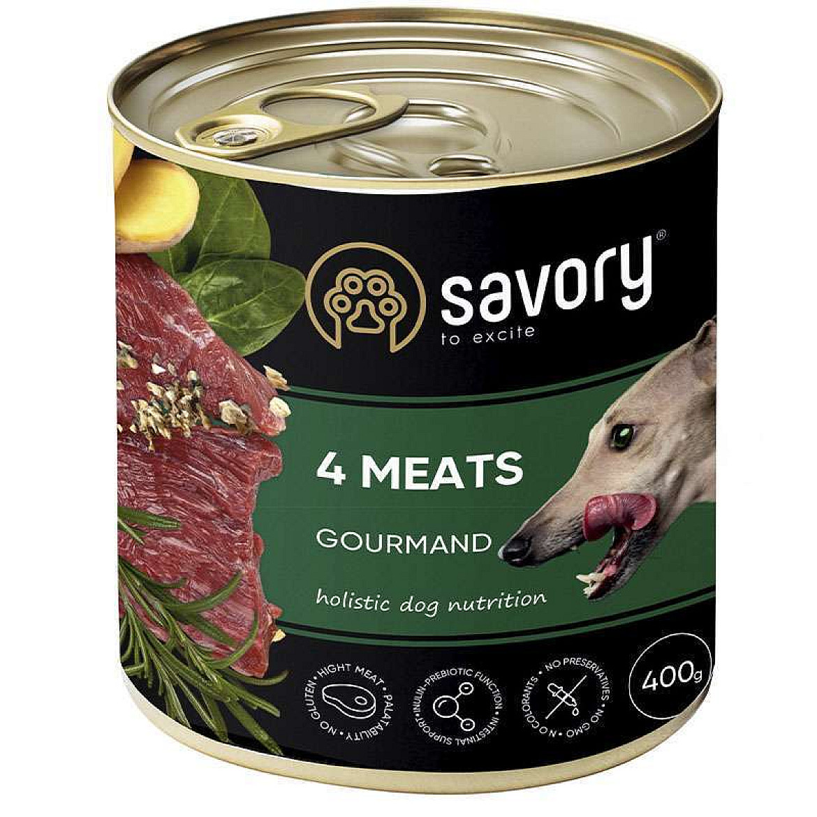Savory Dog Gourmand 4 meats - Вологий корм з чотирма видами м'яса для дорослих собак гурманів всіх порід, 400 г