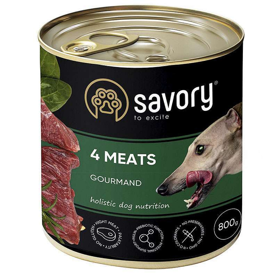 Savory Dog Gourmand 4 meats - Вологий корм з чотирма видами м'яса для дорослих собак гурманів всіх порід, 800 г