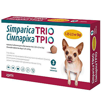 Simparica Trio (Сімпаріка тріо)  таблетки для собак від бліх, кліщів і глистів 1.3 - 2.5кг, 1 табл