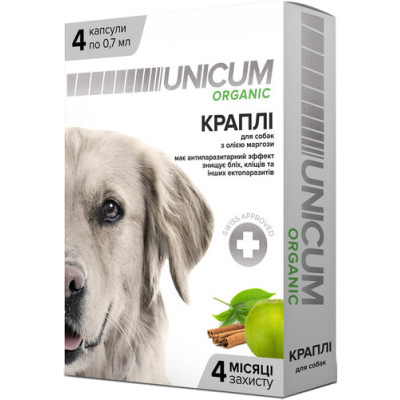 Капли на натуральной основе для отпугивания блох и клещей для собак UNICUM ORGANIC (4 капсулы) 1 уп.