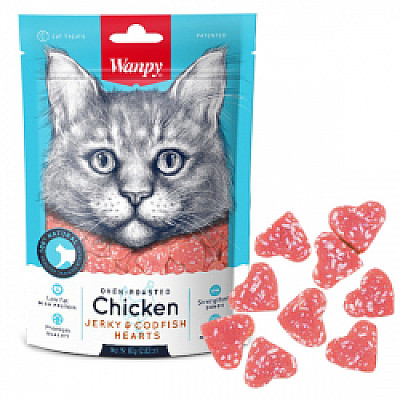 Wanpy Chicken Jerky & Codfish Hearts ВАНПИ СЕРДЕЧКИ КУРКА С ТРОЙКИМ лакомством для кошек