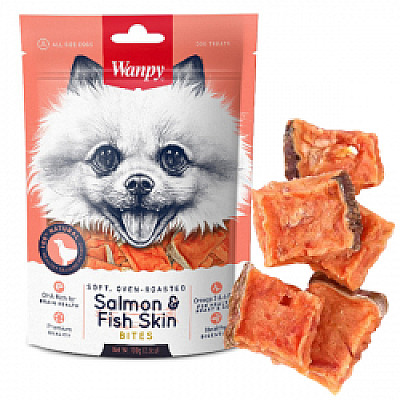 Wanpy Soft Salmon & Fish Skin Bites ВАНПІ М`ЯКІ ШМАТОЧКИ ЛОСОСЯ ласощі для собак