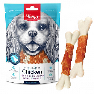 Wanpy Chicken Jerky & Calcium Bone Twists ВАНПІ КІСТКА З В`ЯЛЕНОЮ КУРКОЮ ТА КАЛЬЦІЄМ ласощі для собак