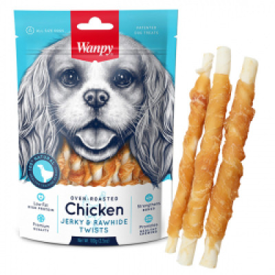 Wanpy Chicken Jerky & Rawhide Twists ВАНПІ ПАЛИЧКА З В`ЯЛЕНОЮ КУРКОЮ ласощі для собак