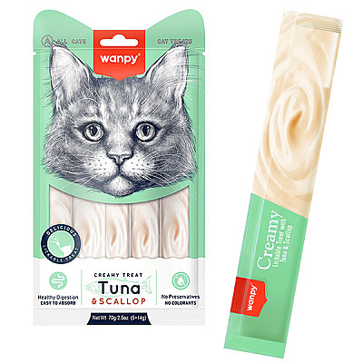 Wanpy Creamy Lickable Treats Tuna & Scallop ВАНПІ ТУНЕЦЬ З МОРСЬКИМ ГРЕБІНЦЕМ рідкі ласощі для котів