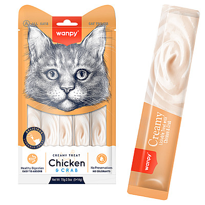 Жидкое лакомство для кошек Wanpy Creamy Lickable Treats курица с крабом