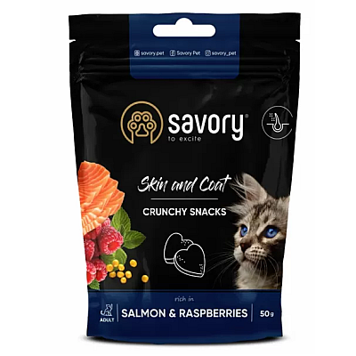 Savory (Сейворі) Skint and Coat Crunchy Snacks Salmon & Raspberries Ласощі для котів лосось із малиною