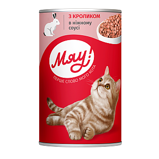 Влажный корм для взрослых кошек Мяу! с кроликом в нежном соусе, 85г