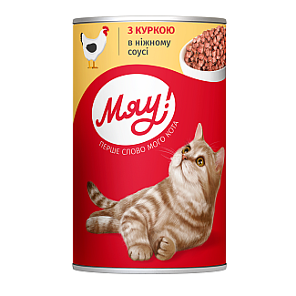 Влажный корм для взрослых котов Мяу! с курицей в нежном соусе, 415г