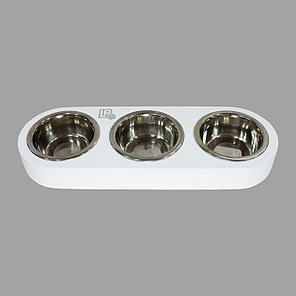 Миски металлические на деревянной подставке Lucky Pet линейка 3x0.24л,/11.5см (553324), белый