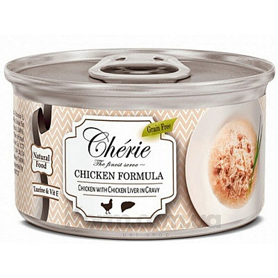  Влажный корм для кошек Cherie Signature Gravy Shredded chicken with chicken liver entreesin, с кусочками мяса курицы и куриной печени в соусе