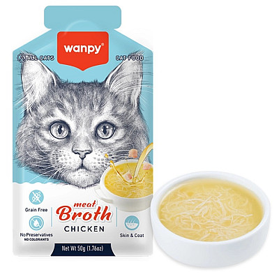 Беззерновой жидкий корм для котов Wanpy Meat Broths Chicken суп с курицей пауч