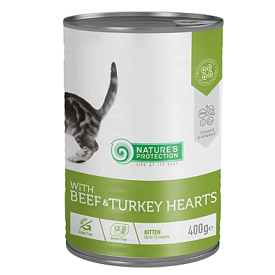 Влажный корм Nature's Protection Kitten with Beef & Turkey hearts с говядиной и сердцем индейки для котят