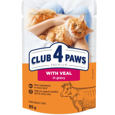 Влажный корм для кошек Club 4 Paws Premium Плюс с телятиной в соусе