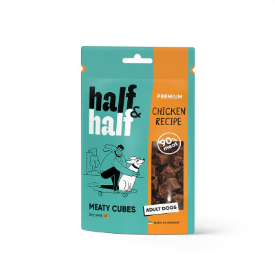 Ласощі для собак Half&Half у формі м'ясних кубиків з куркою