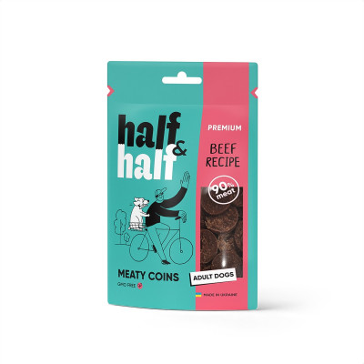 Ласощі для собак Half&Half у формі м'ясних монеток з яловичиною