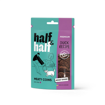 Ласощі для собак Half&Half у формі м'ясних монеток з качкою