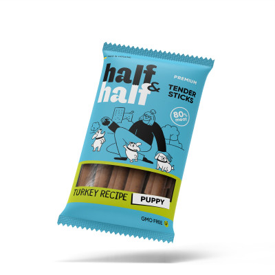 Лакомства для щенков Half&Half в форме мясных палочек с индейкой
