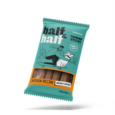 Ласощі для собак Half&Half у формі м'ясних паличок з куркою
